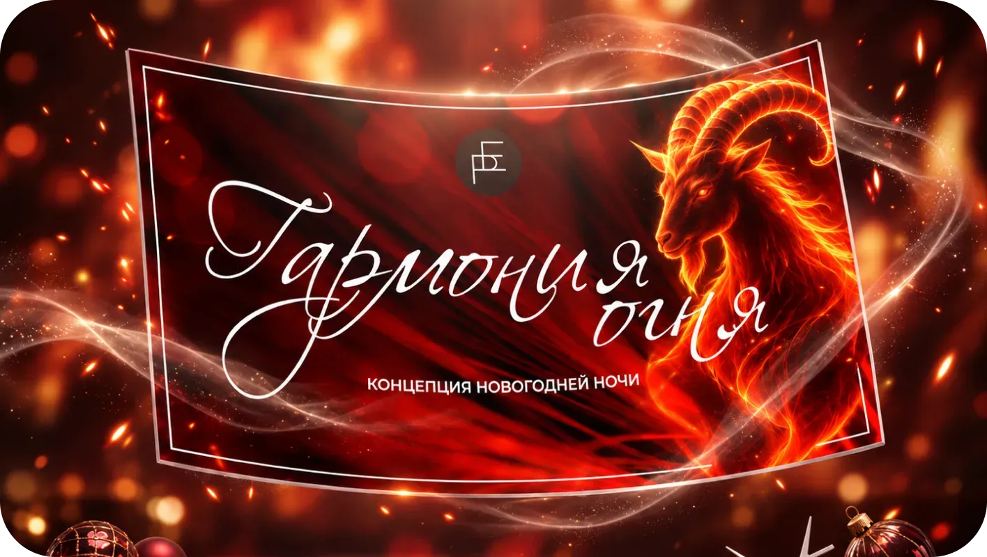 Афиша новогодней концепции «Гармония огня» — концепция новогодней ночи